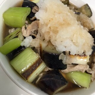 さっぱり！ナスとネギと豚肉のおろしそば